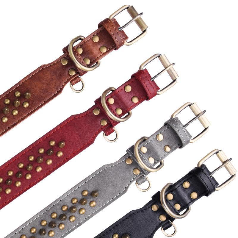 Rivets Medium And Large Leather Pet Collar
