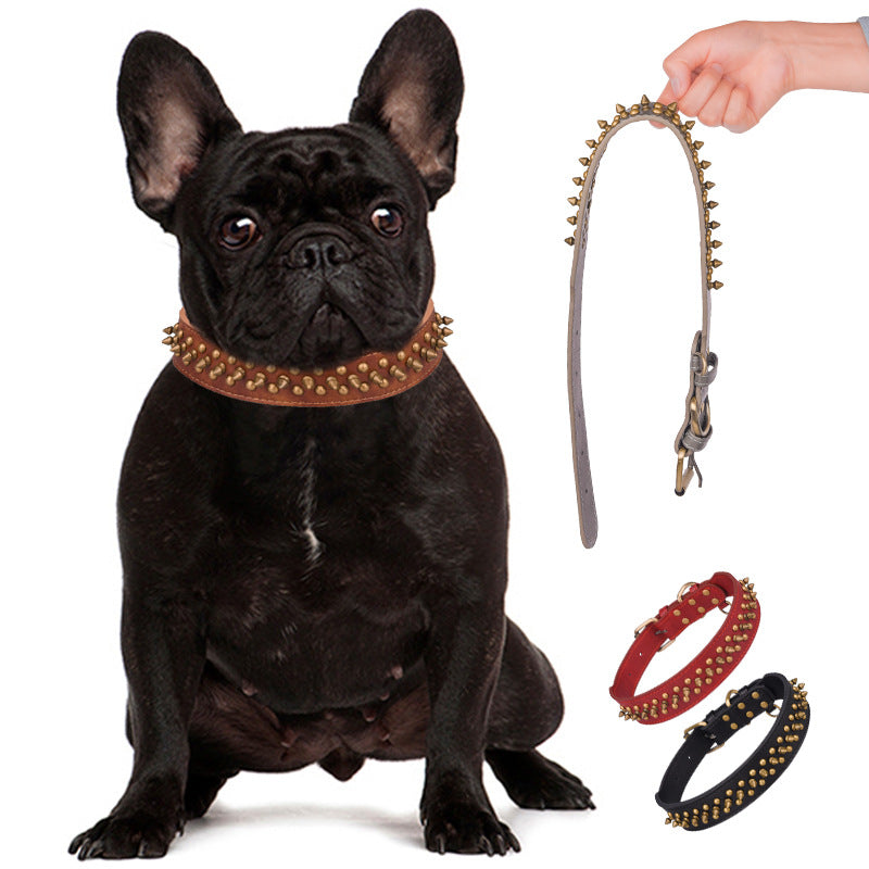 Rivets Medium And Large Leather Pet Collar