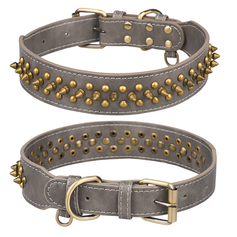 Rivets Medium And Large Leather Pet Collar