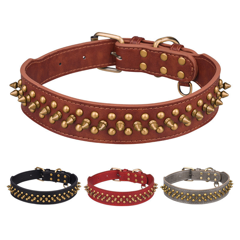 Rivets Medium And Large Leather Pet Collar
